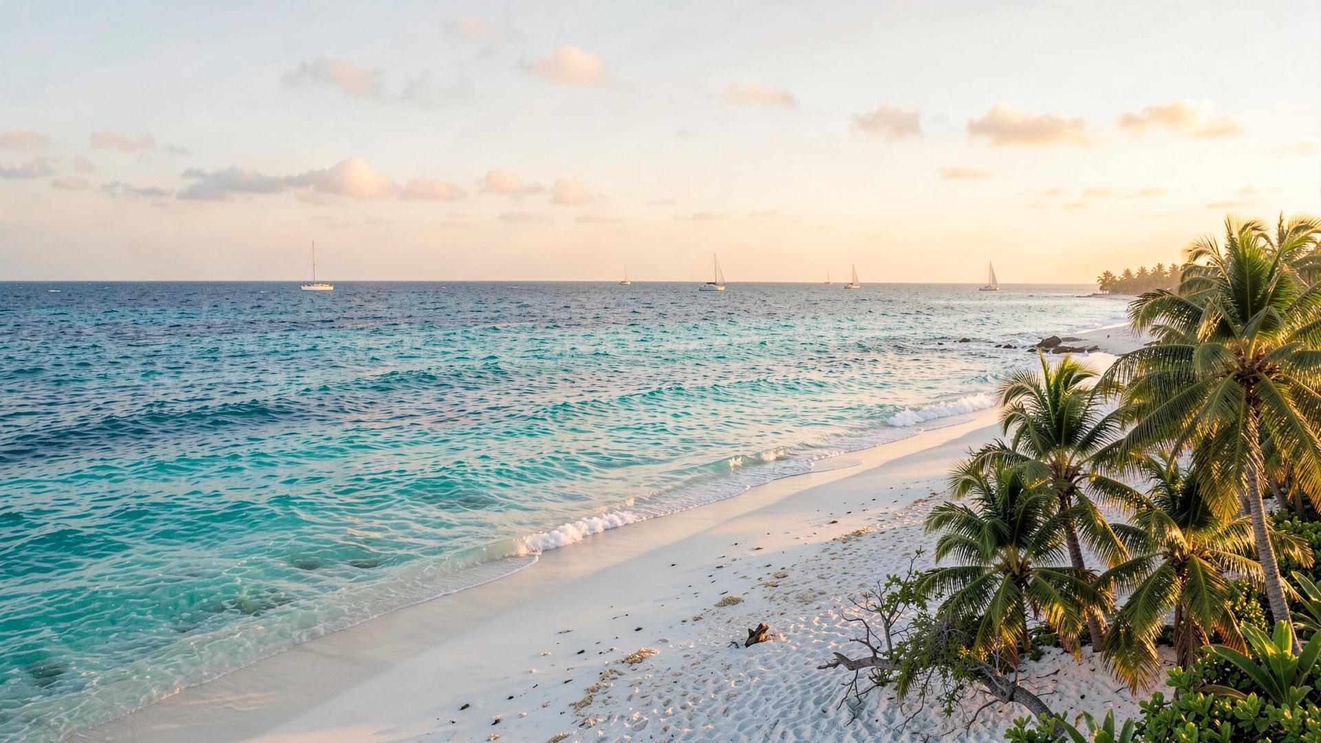 Palm-lined beach with turquoise water in Antigua
